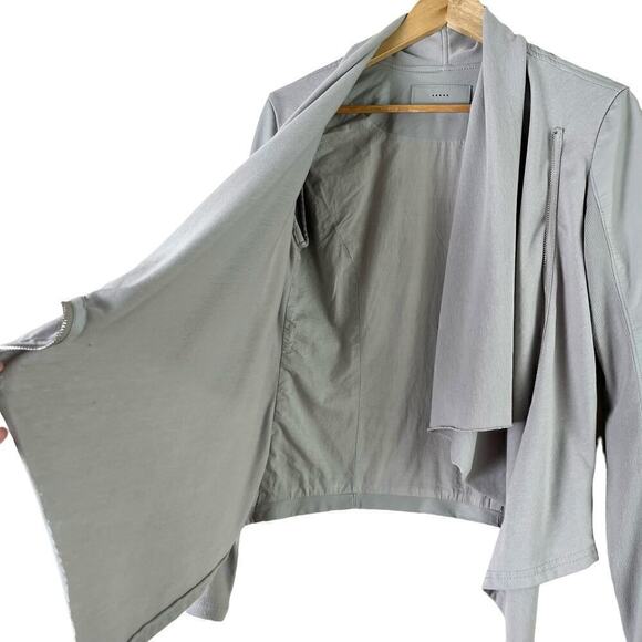 BlankNYC Private Practice Vegan Leather & Cotton Drape Front Moto Jacket Gray, S - Picture 8 of 16